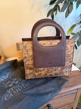 Vince Camuto Brown Patterned Tote with Circular Handles